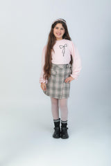 Ensemble Fille Rose & Jupe à Carreaux
