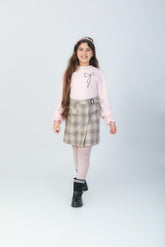 Ensemble Fille Rose & Jupe à Carreaux