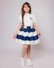 Ensemble Élégante Blanc Bleu Royal pour fille