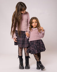 Ensemble Fille Rose & Jupe Carreaux