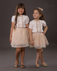 Ensemble beige blanc pour fille