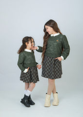 Ensemble Fille Vert & Jupe à Carreaux