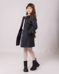 Ensemble Manteau Fille Gris & Jupe Carreaux