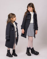 Ensemble Manteau Fille Gris & Jupe Carreaux