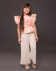 Ensemble pantallon saumon fleuri pour fille