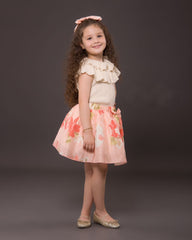 Ensemble jupe saumon fleuri pour fille