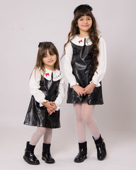 طقم فتيات - فستان أسود وأبيض