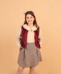 طقم فتاة بيج و بورجوندي