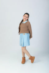 Ensemble Fille Marron & Jupe Bleu Ciel