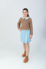Ensemble Fille Marron & Jupe Bleu Ciel