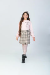 Ensemble Fille Rose & Jupe à Carreaux