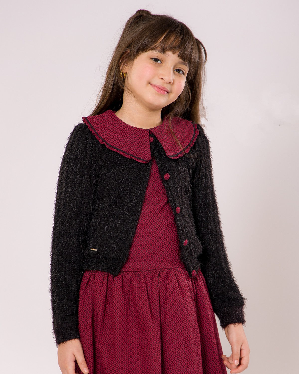 Ensemble Fille - Robe Bordeaux & Gilet Noir