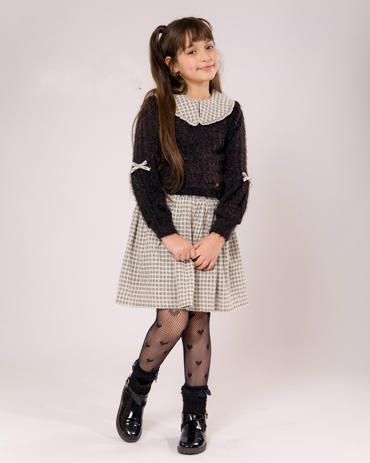 Ensemble Fille Automnal Chic – Noir & Carreaux