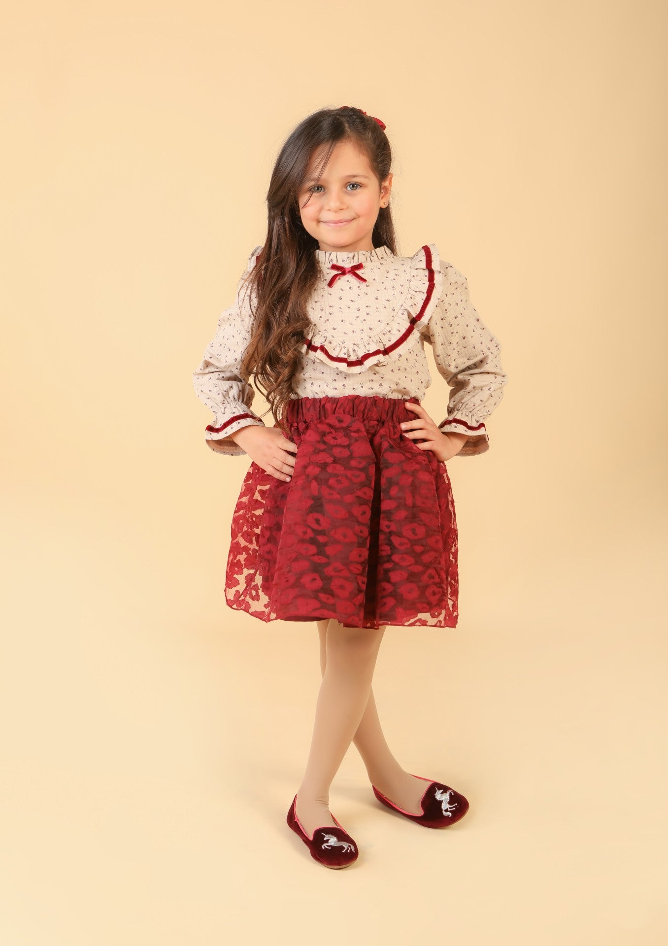 Ensemble Beige Bordeaux pour fille