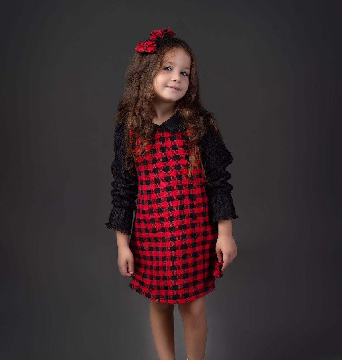 Robe carreaux rouge pour fille