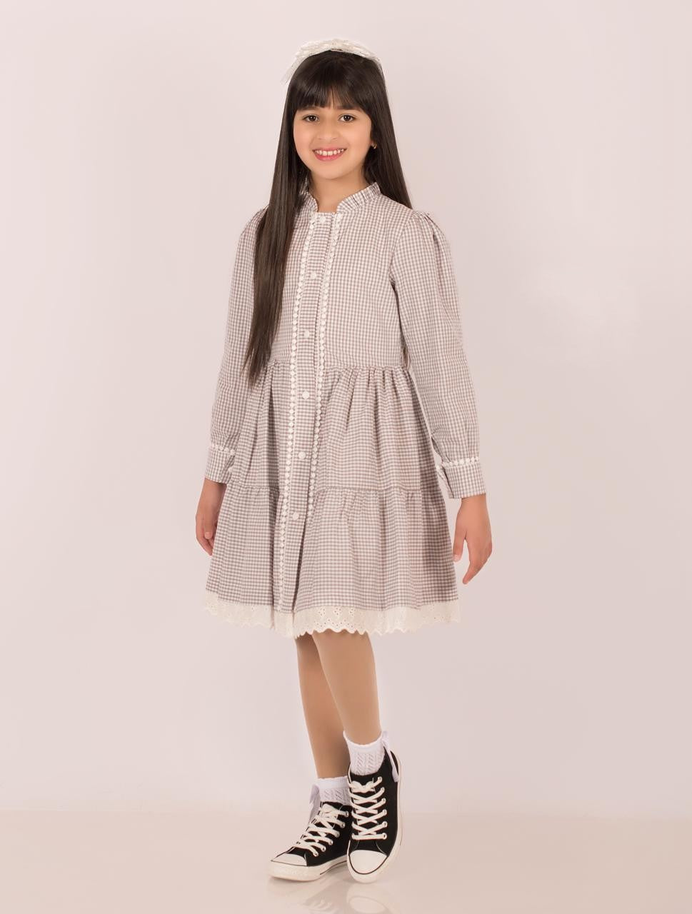 فستان كاروهات رمادي صغير للفتيات