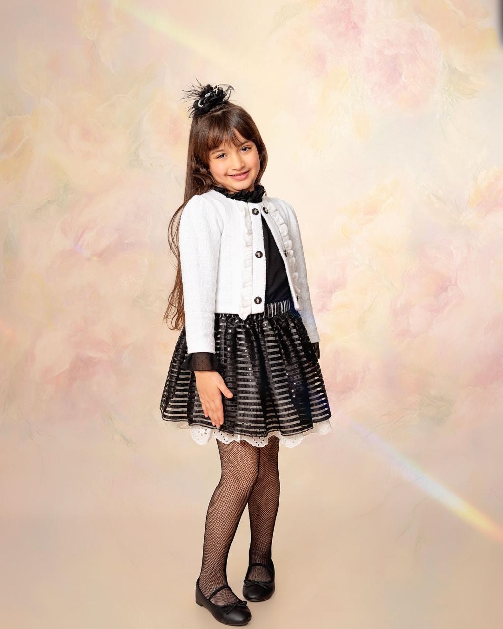 Ensemble blanc noir chic pour fille