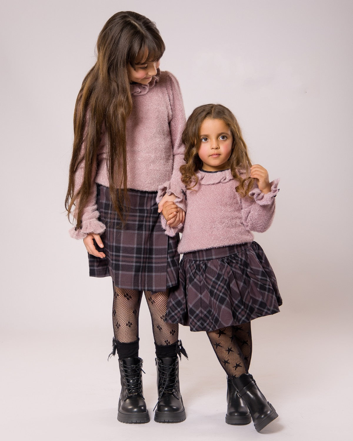 Ensemble Fille Rose & Jupe Carreaux