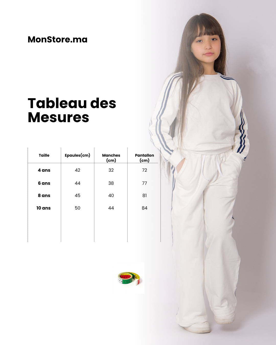 Survette Sporty – Blanc avec Rayures Marines pour fille