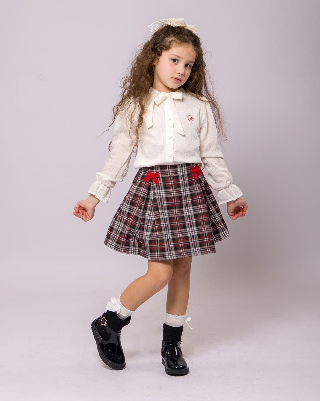 Ensemble Fille Blouse Blanche & Jupe à Carreaux