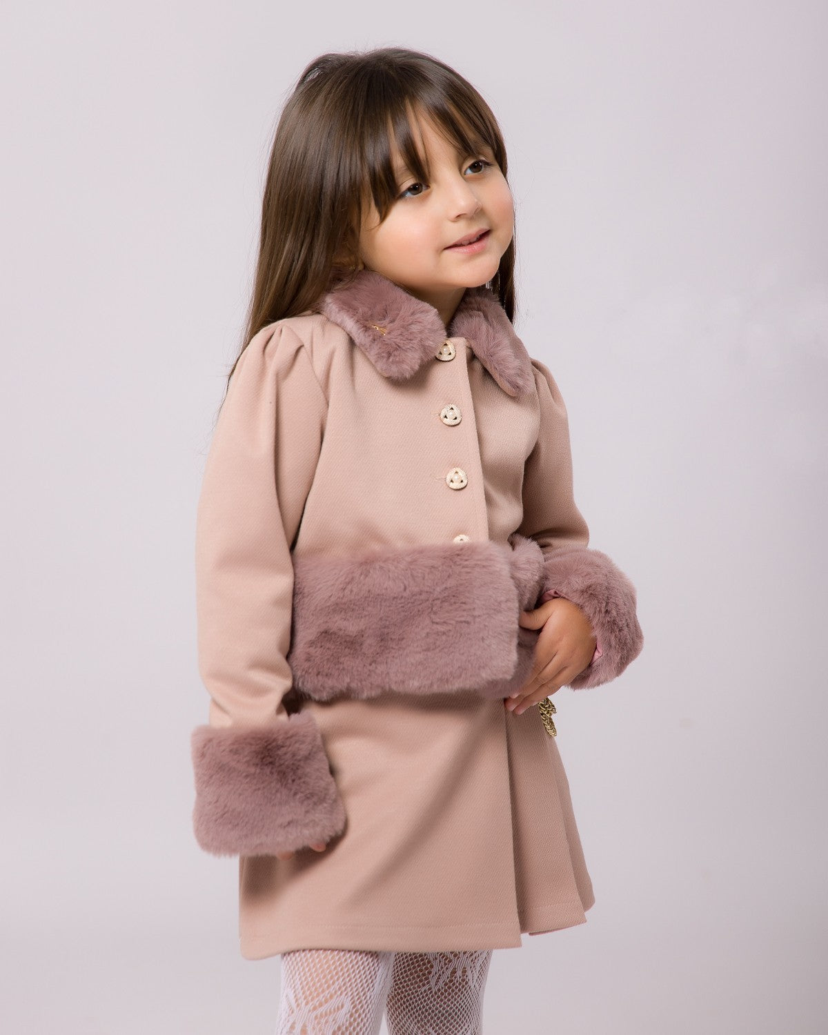 Ensemble Fille Beige avec Détails Fourrure