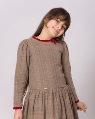 Robe Fille à Carreaux Beige Grenat