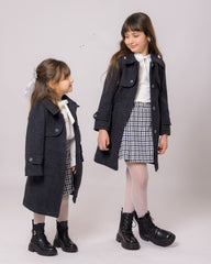 Ensemble Manteau Fille Gris & Jupe Carreaux