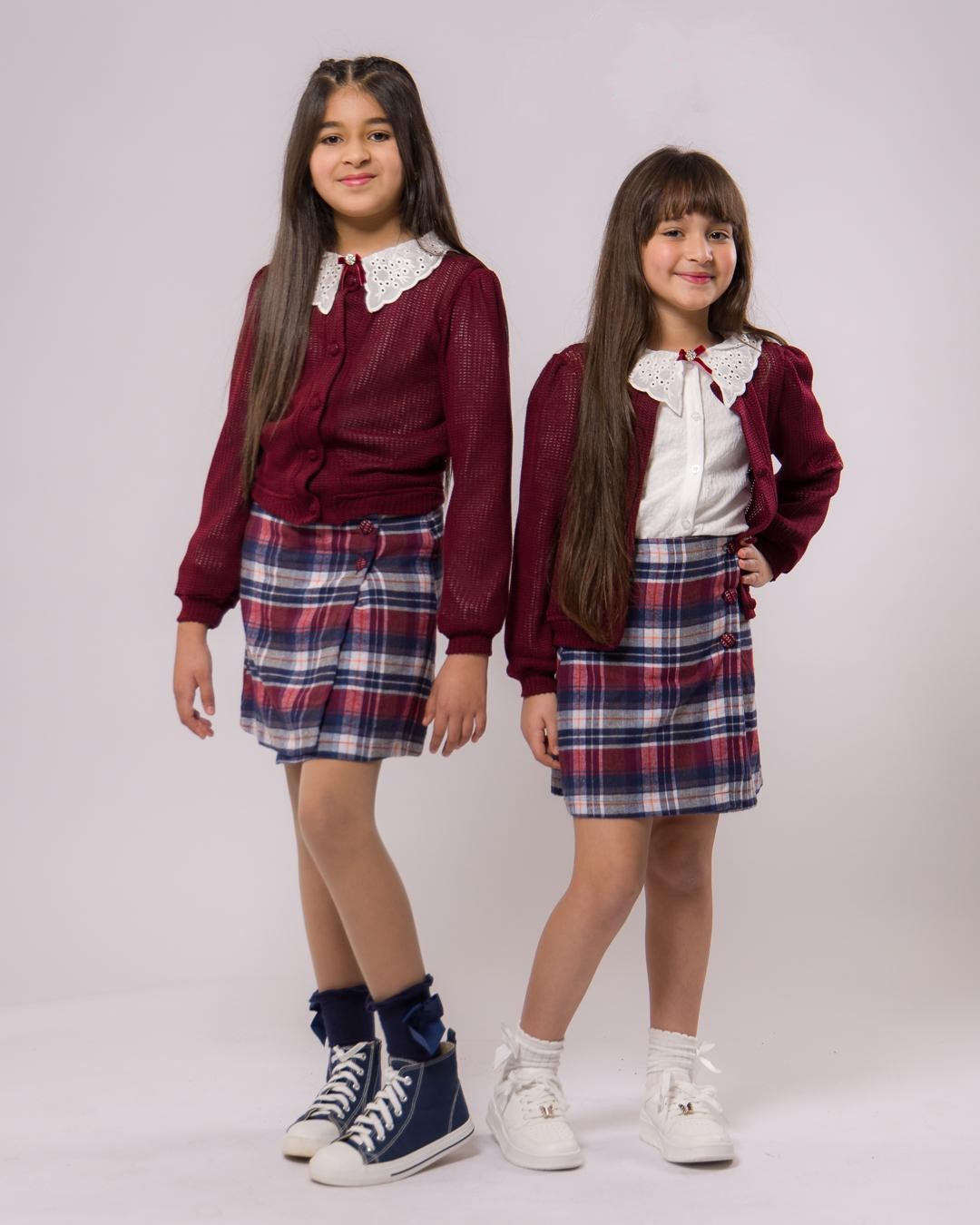 Ensemble Grenat carreau 3 pièces pour fille