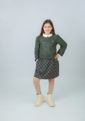Ensemble Fille Vert & Jupe à Carreaux
