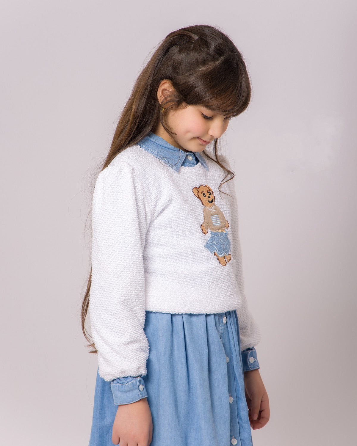Ensemble Fille Robe en Jean & Pull Blanc