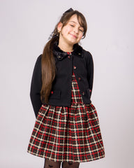 طقم فستان بنت أسود وأحمر بمربعات