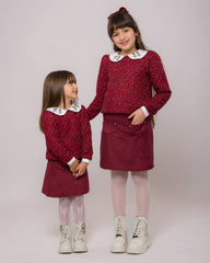 Ensemble Fille Rouge Bordeaux & Jupe Élégante