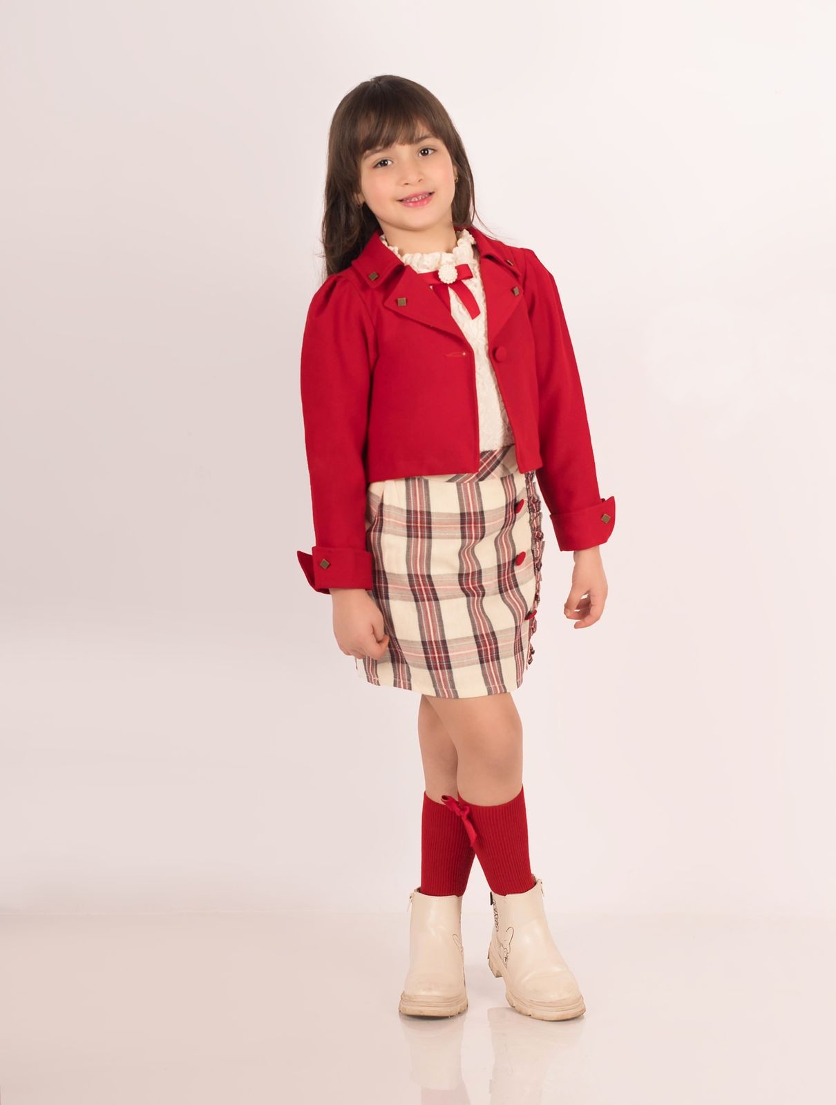 Ensemble rouge carreaux chic pour fille