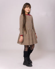 Robe Fille à Carreaux Beige Grenat