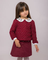 Ensemble Fille Rouge Bordeaux & Jupe Élégante